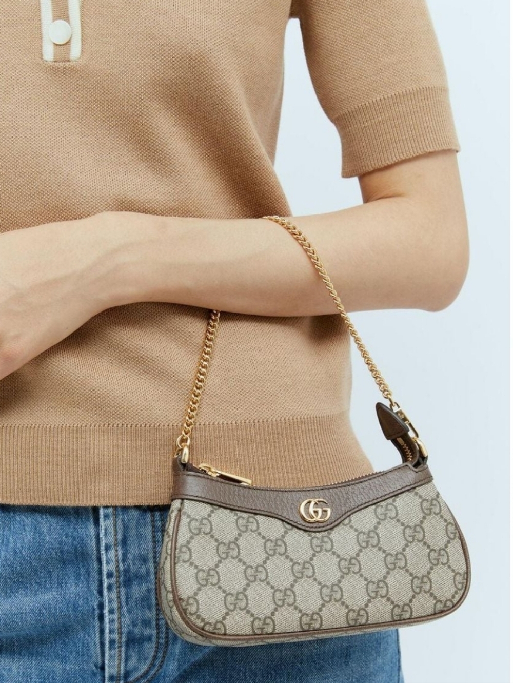 Super Netural Natural Brown Monogram Crossbody Bag with Gold Chain Strap Mini - Picture 2 of 13